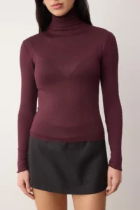 TRENDYOLMİLLA Plum Transparan High Neck Flexible Normal Size Knitting Blouse - Image 3