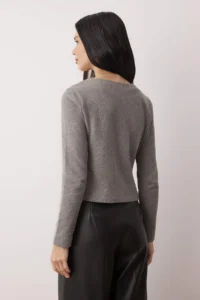 TRENDYOLMİLLA Gray Asymmetric Button Detailed Regular Knitting Blouse - Image 4