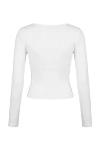 TRENDYOLMİLLA Ecru Frilly Fitted Knitting Blouse - Image 6