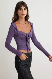 TRENDYOLMİLLA Purple Frilly Fitted Knitting Blouse - Image 2