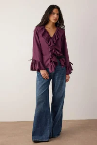 TRENDYOLMİLLA Purple Ruffle Detailed Weaving Blouse - Image 2