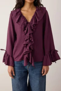 TRENDYOLMİLLA Purple Ruffle Detailed Weaving Blouse - Image 3