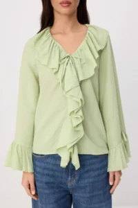 TRENDYOLMİLLA Light Green Ruffle Detailed Weaving Blouse - Image 4