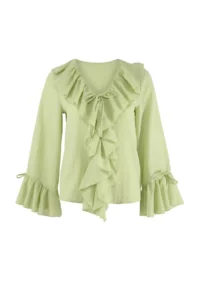 TRENDYOLMİLLA Light Green Ruffle Detailed Weaving Blouse - Image 5