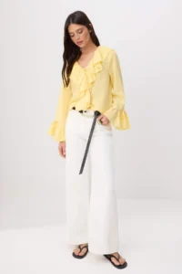 TRENDYOLMİLLA Yellow Ruffle Detailed Weaving Blouse - Image 2