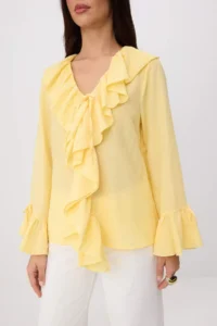 TRENDYOLMİLLA Yellow Ruffle Detailed Weaving Blouse - Image 3