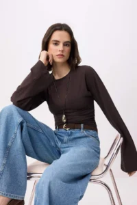 TRENDYOLMİLLA Brown Spanish Arm Shirring Detailed Regular/Normal Pattern Knitting Blouse - Image 2