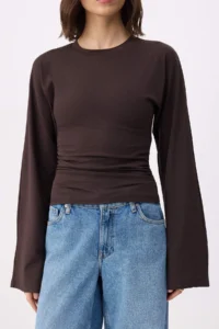 TRENDYOLMİLLA Brown Spanish Arm Shirring Detailed Regular/Normal Pattern Knitting Blouse - Image 3