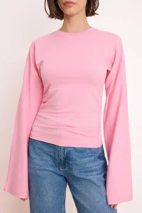 TRENDYOLMİLLA PINK Spanish Arm Shirring Detailed Regular/Normal Pattern Knitting Blouse - Image 3