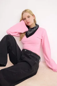 TRENDYOLMİLLA PINK Spanish Arm Shirring Detailed Regular/Normal Pattern Knitting Blouse - Image 5