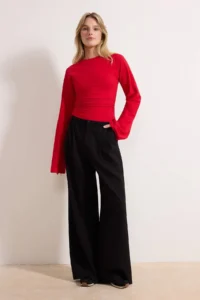 TRENDYOLMİLLA Red Spanish Arm Gathering Detailed Regular/Normal Pattern Knitting Blouse - Image 2