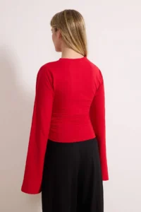 TRENDYOLMİLLA Red Spanish Arm Gathering Detailed Regular/Normal Pattern Knitting Blouse - Image 4