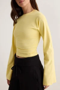 TRENDYOLMİLLA Yellow Spanish Arm Gathering Detailed Regular/Normal Pattern Knitting Blouse - Image 4