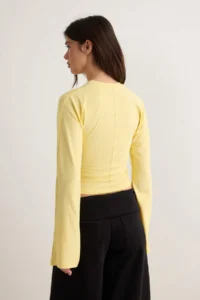 TRENDYOLMİLLA Yellow Spanish Arm Gathering Detailed Regular/Normal Pattern Knitting Blouse - Image 5