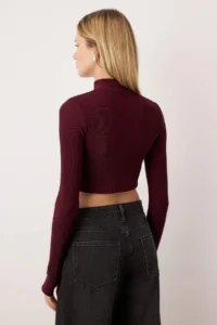 TRENDYOLMİLLA Burgundy ottoman Zippered High Neck Flexible Fitted Knitting Blouse - Image 4