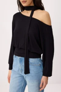 TRENDYOLMİLLA Black Light Omuzlu Shawl Accessory Detailed Regular/Normal Pattern Knitting Blouse - Image 3