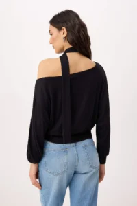 TRENDYOLMİLLA Black Light Omuzlu Shawl Accessory Detailed Regular/Normal Pattern Knitting Blouse - Image 4