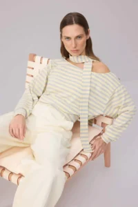 TRENDYOLMİLLA Multicolored*001 Striped Shawl Accessory Detailed Regular/Normal Pattern Knitting Blouse - Image 2