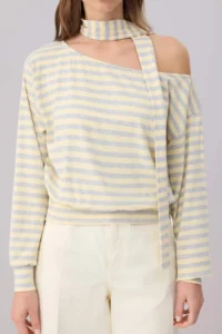TRENDYOLMİLLA Multicolored*001 Striped Shawl Accessory Detailed Regular/Normal Pattern Knitting Blouse - Image 3