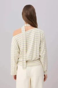 TRENDYOLMİLLA Multicolored*001 Striped Shawl Accessory Detailed Regular/Normal Pattern Knitting Blouse - Image 4
