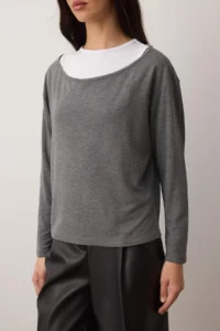 TRENDYOLMİLLA Gray Double Layer Regular/Normal Pattern Knitting Blouse - Image 2
