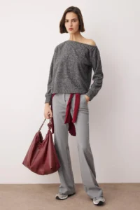 TRENDYOLMİLLA Anthracite soft Regular/Normal Pattern Low Shoulder Knitting Blouse - Image 2