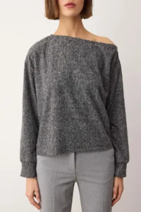 TRENDYOLMİLLA Anthracite soft Regular/Normal Pattern Low Shoulder Knitting Blouse - Image 3
