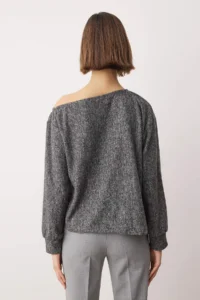 TRENDYOLMİLLA Anthracite soft Regular/Normal Pattern Low Shoulder Knitting Blouse - Image 4