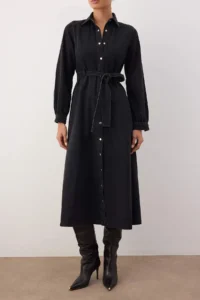 TRENDYOLMİLLA Black Belt Detailed Maxi DENIM Dress - Image 3