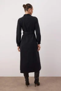 TRENDYOLMİLLA Black Belt Detailed Maxi DENIM Dress - Image 4