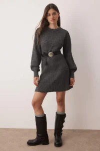 TRENDYOLMİLLA Anthracite A-line Mini Knitwear Soft textured Dress