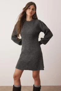 TRENDYOLMİLLA Anthracite A-line Mini Knitwear Soft textured Dress - Image 2