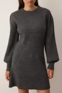 TRENDYOLMİLLA Anthracite A-line Mini Knitwear Soft textured Dress - Image 3