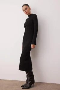 TRENDYOLMİLLA Black bodycone Midi High Neck A-line Knitwear LONG Dress - Image 2