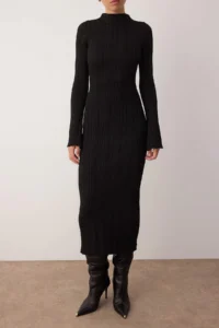 TRENDYOLMİLLA Black bodycone Midi High Neck A-line Knitwear LONG Dress - Image 3