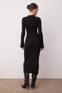 TRENDYOLMİLLA Black bodycone Midi High Neck A-line Knitwear LONG Dress - Image 4