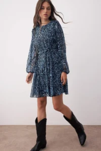 TRENDYOLMİLLA BLUE Floral Frilly Boho Short / Mini Lined Siphon Weaving Dress - Image 2