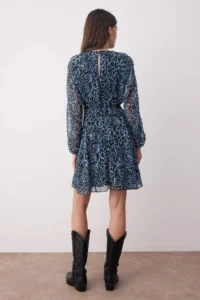 TRENDYOLMİLLA BLUE Floral Frilly Boho Short / Mini Lined Siphon Weaving Dress - Image 4