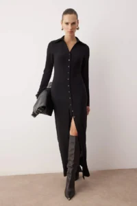 TRENDYOLMİLLA Black Plain Maxi Knitting Dress