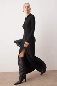 TRENDYOLMİLLA Black Plain Maxi Knitting Dress - Image 2