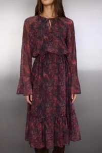 TRENDYOLMİLLA Burgundy Abstract Binding Detailed Midi Knitting Dress