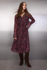 TRENDYOLMİLLA Burgundy Abstract Binding Detailed Midi Knitting Dress - Image 2