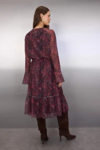 TRENDYOLMİLLA Burgundy Abstract Binding Detailed Midi Knitting Dress - Image 3