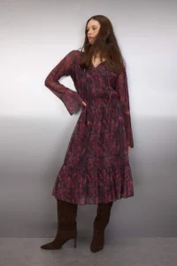 TRENDYOLMİLLA Burgundy Abstract Binding Detailed Midi Knitting Dress - Image 4