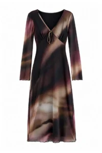 TRENDYOLMİLLA Multicolored Plaid Printed Binding Detailed Maxi Knitting Dress - Image 5