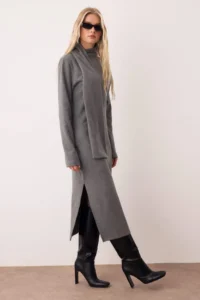TRENDYOLMİLLA Anthracite Shawl Detailed Thessaloniki/Knitwear look bodycon Maxi Knitting Dress - Image 2