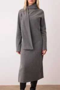 TRENDYOLMİLLA Anthracite Shawl Detailed Thessaloniki/Knitwear look bodycon Maxi Knitting Dress - Image 3
