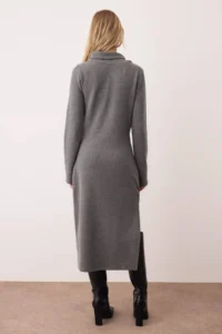 TRENDYOLMİLLA Anthracite Shawl Detailed Thessaloniki/Knitwear look bodycon Maxi Knitting Dress - Image 4