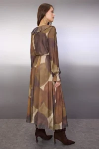 TRENDYOLMİLLA Multicolored Printed Foam Ruffle Detailed Maxi Flexible Knitting Dress - Image 4