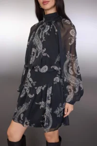 TRENDYOLMİLLA Black-Multicolored Short / Mini Siphon Lined Weaving Dress - Image 3